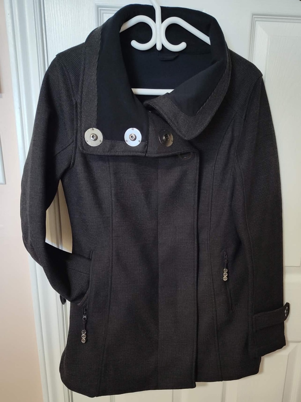 Lululemon Audrey Jacket Relaxed Fit Pea Coat Size 8 Black Charcoal Tweed
